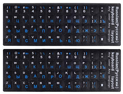 (2PCS Pack) Russian Keyboard Stickers, Keyboard Letters Replacement Stickers Russian Black Background with Blue Lettering for PC Computer Laptop Notebook Desktop Keyboards(Russian-Blue)