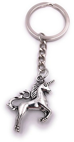 H-Customs licorne sautant avec pendentif porte-clés en métal argenté