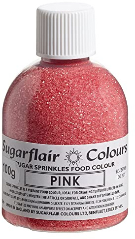 Sugarflair Pink Edible Glitter Sugar Sprinkles - for Cake Decorating, Sprinkle on Cakes, Cupcakes Treats, Desserts Ice Cream and Deserts - 100g