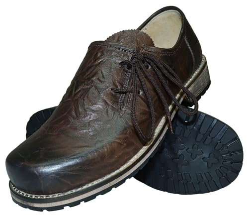 Scarpe per costume tradizionale bavarese, in pelle liscia, marrone anticata, liscia, con lacci, in pelle, da uomo, marrone, 45 EU