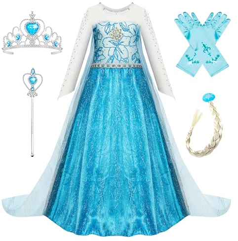 Beunique Robe Filles Reine des Neiges Costume et Accessoires Princesse Elsa Cosplay Robe de Soirée Carnaval Déguisements - Bleu - 110cm
