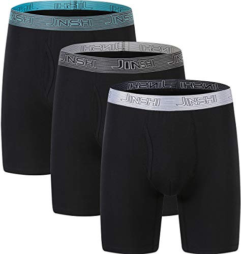 JINSHI Homme sous-vêtements Ultra Doux Caleçon Confort Long Boxers Respirante Underwear en Bambou Lot de 3 Noir XL