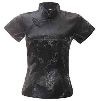 ACVIP Damen Pflaumenblüte Qipao Oberteile Stehkragen Kurzarm Chinesische Bluse Top