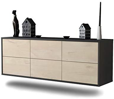 Dekati Lowboard Washington D. C. hängend (136x47x35cm) Korpus anthrazit matt - Front Holz-Design Zeder - Push to Open - hochwertige Leichtlaufschienen
