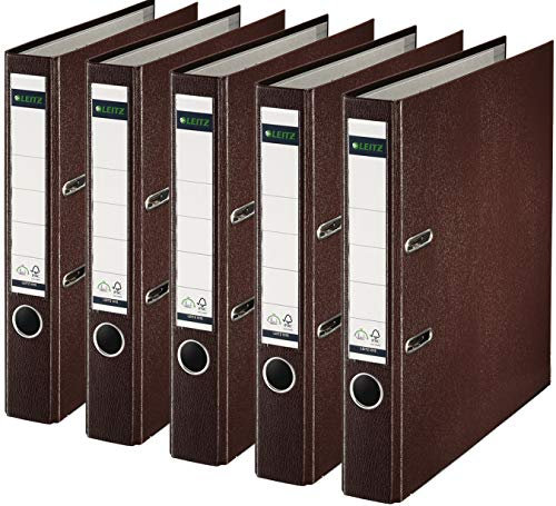 Leitz 10155075 Qualitäts-Ordner Plastik-Cover (A4, 5,2 cm Rückenbreite) braun (5er Pack)