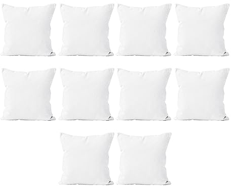Encasa XO Wurfkissenbezüge (ohne Einlage) 40x40 cm – 10 er-Set Weiss Sublimationsrohling mit unsichtbarem Reißverschluss, Polyester-Twill für DIY, Druck & Malen