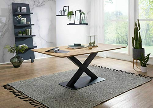Esstisch TI-0540 Wildeiche Bootsform X-Fuss Metall Schwarz Küchentisch Tisch 160x75x90 cm | 180x75x90 cm | 200x75x100 cm (200x75x100 cm)
