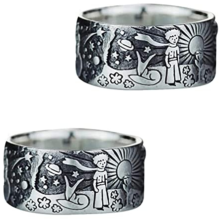 The Little Prince Universe Ring, Anime Inspirational The Little Prince Ring, Snowflake Sun Universe Ring, for Romantic Young Couples in Love (8,2Pcs)
