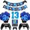 Vubkkty 13th Birthday Decorations for Boys, Gaming Party Decorations Supplies Set, Controller Balloons and Blue Black Balloons, HAPPY BIRTHDAY GAME ON WELCOME Hanging Banner for Boys
