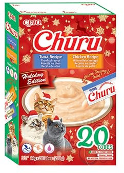INABA CIAO – Holiday Box Dashi Delights – 10 Chicken Churu – 10 Thunfisch Churu – Reich an Protein – Katzenfutter – Topping – Natürliche Zutaten – Lecker und gesund – Katzenfutter