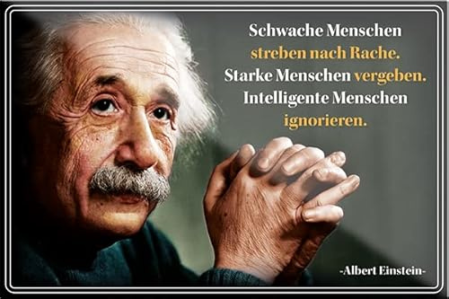 Magnet ''Schwache Menschen streben mach Rache (Einstein)'' 9x6cm Kühlschrankmagnet Lustige Sprüche Feier Vintage Retro Geburtstag Deko Party Überraschung Fan Tiefsinnig Albert Einstein Weisheiten