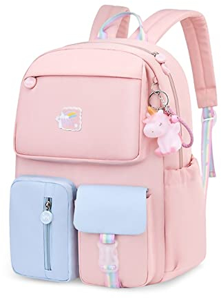 SONARIN Grundschulrucksack für Mädchen,Wasserdichter Leichter Große Kapazität Schulranzen Kinderrucksack Dauerhaft Mädchen Grundschule Ranzen Schulrucksack Büchertasche für Kinder(Rosa & Blau)