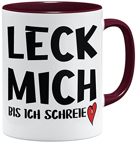 OM3® Leck mich bis ich schreie - lustige Tasse mit Spruch - Statement Spruchtasse | Keramik Becher | 11oz 325ml | Beidseitig Bedruckt | Bordeaux