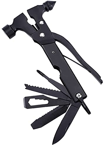 Multitool 18 in 1, Edelstahl Multifunktionswerkzeug mit Hammer Messer Zange Schraubendreher Säge Flaschenöffner, Taschenwerkzeug für Camping,Wander,Notfall im Freien (Multitool-C)