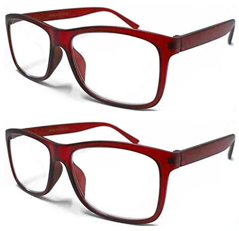 TWINKLE TWINKLE Big Lens Simple Plain Colourful Reading Glasses/Comfort Designed R140 (2 Pairs Matte Red, +4.00 Magnification)