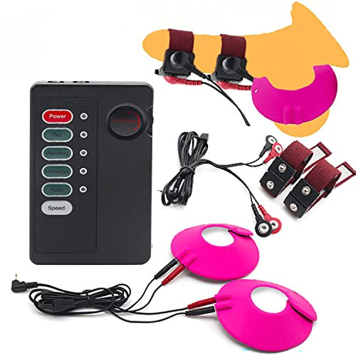 ScreaAss Elektro Schock Penisring Vier Schnallen Elektroden Cockring Mit 2 in 1 Hodenring Hodensack Ring Gürtel Brustmassagegerät Estim Reizstrom-Geräte Set, Elektrostimulations Sexspielzeug,Set