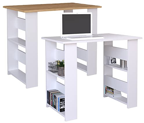 VCM Holz Schreibtisch Computertisch Arbeitstisch Bürotisch Büro Tisch Efilo Weiß/Honig-Eiche