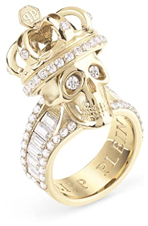 Philipp Plein Damen Ring Edelstahl IP Gold Skull Crown Totenkopf Krone PJ4AA01R, Ringgröße:54 (17.2 mm Ø)