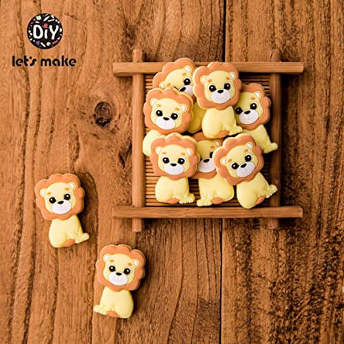 Lot de 5 perles en silicone en forme de dessin animé de lion pour la fabrication de porte-clés et la fabrication de bijoux pour la fabrication de porte-clés et la fabrication de bijoux - Jaune bonbon