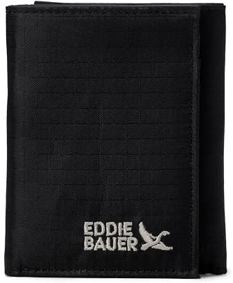 Eddie Bauer Herren Signature Trifold Wallet (erhältlich Baumwoll-Leinen, Ripstop-Nylon, Schwarz, Einheitsgröße