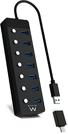 EWENT Hub usb-usb-c 7 ptos interruptor c/alimen.