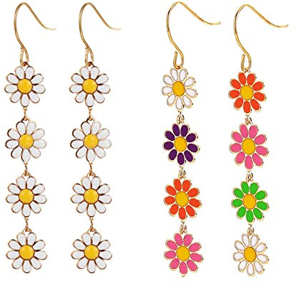 HUASAI 2 Paar Blumen-Ohrringe für Frauen, Gänseblümchen, baumelnde Ohrringe, lange Frühlingsblumen-Ohrringe für Teenager-Mädchen, andere, Sonstige, Autre
