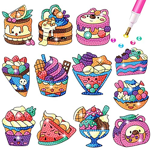 BOUTIKS 5D Diamond Painting Kinder, 12 Stücke DIY Geburtstagskuchen Diamant Aufkleber Kit Diamant Malerei Kits für Aufkleber Kinder Geburtstagsgeschenk