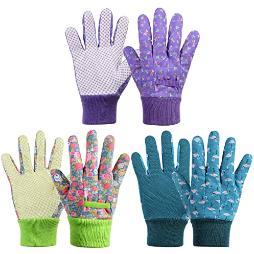 OSDUE 3 Paar Kinder Gartenhandschuhe, Schutzhandschuhe Handschuhe, mit Schaumgummi-Beschichtung für Garten und Arbeitshandschuhe für Mädchen und Jungen (für 6–9 Jahre)