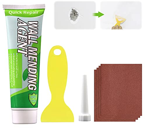 Miioto Spachtelmasse Wand, Wandfarbe Ausbessern Weiß, Spachtelmasse Weiß Innen, Wird Mit Schaber und Schleifpapier Geliefert, Repariert Schnell Löcher und Risse in Weißen Wänden