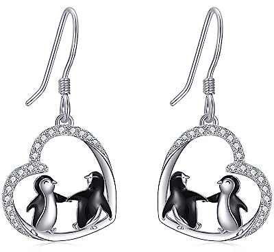 Pinguin-Ohrringe aus Sterlingsilber Pinguin-Herz-Ohrhänger Pinguin-Schmuck Geschenke für Frauen und Mädchen 
