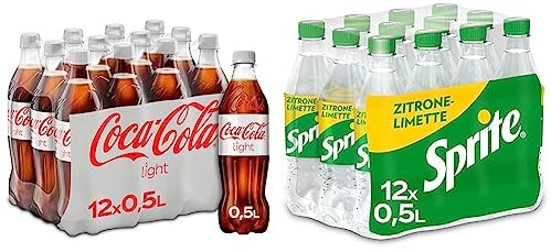 Coca-Cola Light - prickelndes Erfrischungsgetränk mit originalem Coke-Geschmack - ohne Zucker und ohne Kalorien - koffeinhaltiger Softdrink in Einweg Flaschen (12 x 500 ml) & Sprite
