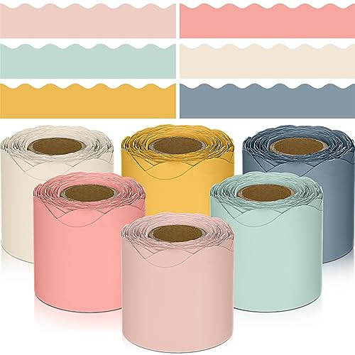 TaoBary 6 Rollen 60 m Frühling Klassenzimmer Pinnwand Bordüre 5,7 cm gewellter Rand Pinnwand Dekorationen für Schule, Whiteboard, Kreidetafel, Wand, Valentinstag, (Hippie Boho-Farbe, 60 m)