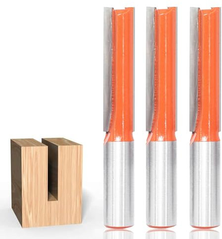 3PCS Straight Router Bits 1/2Inch Shank, Tungsten Carbide Straight Cut Router Bit, 1/2 Cut Dia, 2 Cutting Length Straight Bits, Double Flute Router Cutter Bit Set, for Woodworking, by Akylin
