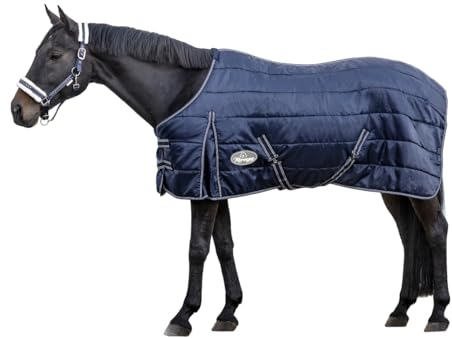 Marengos - Pferde Stalldecke 420D Comfort | atmungsaktiv & mit Thermofüllung | leichte Decke für Pferde mit Kreuzgurten | Größe 125 cm & in Marine | Pferdedecke mit 100g Füllung