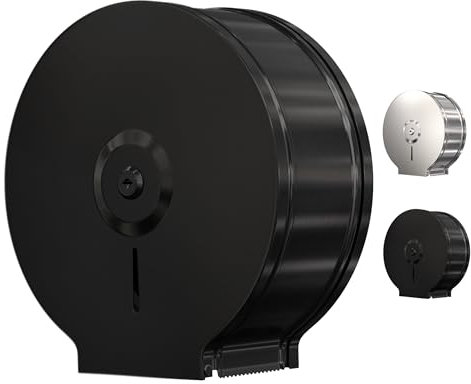 Jumbo Toilet Paper Dispenser (Black)-Wall Mount Industrial Toilet Paper Holder, Commercial Grade, Stainless Steel, Locking Bathroom Dispenser for 9 Rolls (DIspensador de Papel de bano) by EnBath