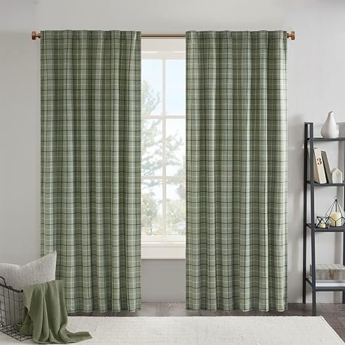 Madison Park Anaheim Rideau de fenêtre à Carreaux avec Doublure en Polaire à Isolation Thermique pour Chambre à Coucher, 1 Panneau Simple, Passe-Tringle de 127 x 213,4 cm, Vert