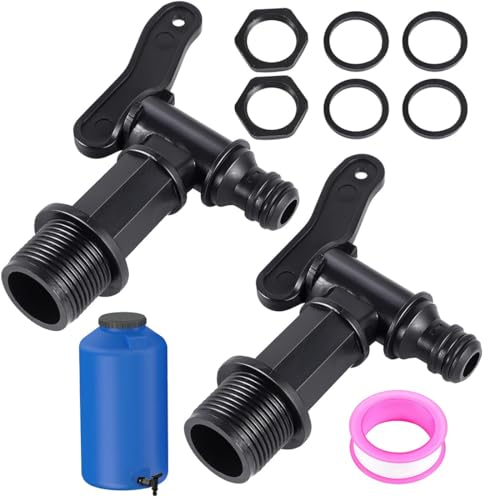 2 Pezzo Rubinetto in Plastica, Rubinetto Giardino 3/4 Plastica, Rubinetto Esterno con Anello di Tenuta Controdado Nastro, Rubinetto di Scarico Tanica del Barile di Pioggia per Giardino