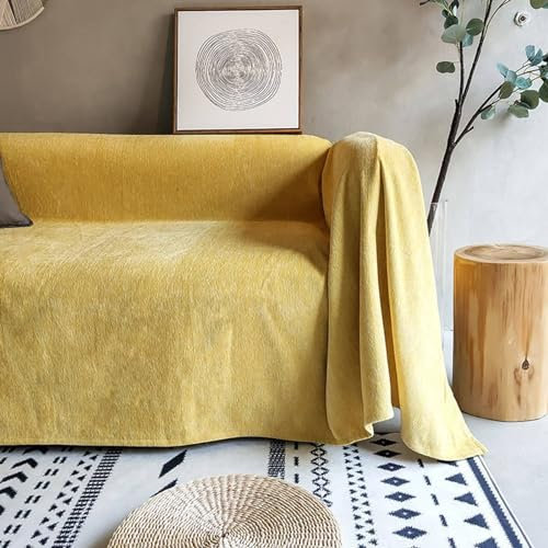 ANAZOZ Sofabezug 2 Sitzer, Sofa Decken Bezug Chenille Einfarbig Gelb Sofaüberwurf Wohnlandschaft 180x220