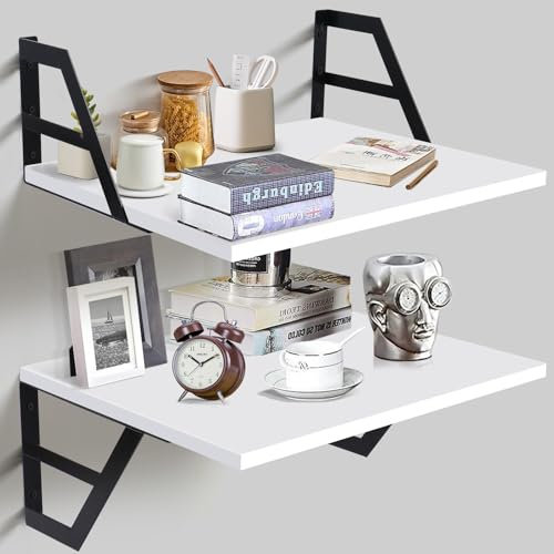 Tectocker-DOU 2 Stück tief schwebende Regale; Wandmontiertes Bücherregal für Wohnzimmer, Schlafzimmer, Regale für Wanddekor; Regale für Wandaufbewahrung; Regal mit Metallhalterungen, 30,5 cm (Weiß)