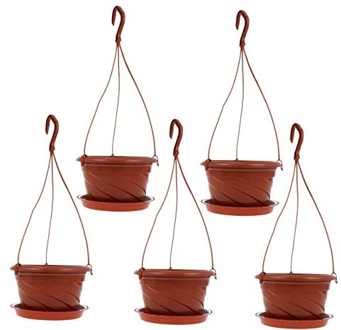DIKACA 5Ensembles Pots de Fleurs Suspendus de Jardinières Rondes avec Plateau et Crochet pour Décoration Murale D Intérieur et D Extérieur