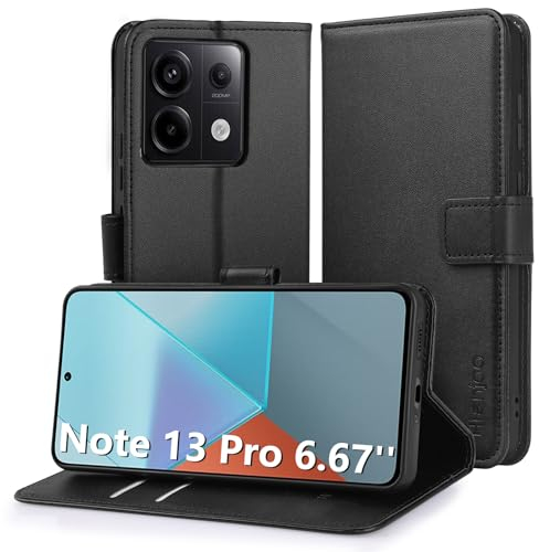 Hianjoo Hülle Kompatibel für Xiaomi Redmi Note 13 Pro 5G 6,67 Zoll, Tasche Leder Flip Case Brieftasche Etui mit Kartenfach und Ständer Kompatibel für Xiaomi Redmi Note 13 Pro 5G, Schwarz