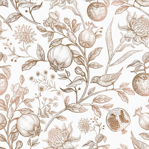 VEELIKE Exotic Gold Fruits Floral Wallpaper Vintage Gold Birds Flower Wallpaper Patterned Sticky Back Plastic Leaf Contact Paper Self Adhesive Furniture Stickers Bedroom Kitchen Removable 44.5cm×300cm
