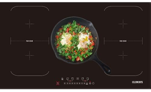 KB ELEMENTS Placa de inducción 5 placas de 90 cm, autosuficiente, 9400 W, sin marco, control táctil, temporizador de 99 minutos, bloqueo infantil, apagado automático, 220-240 voltios