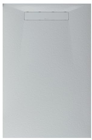 BERNSTEIN Duschtasse 80x120cm, Flache Bauhöhe, Duschwanne aus Mineralguss mit Stein Optik, Anti-Rutsch Duschbecken in Weiß matt, Mineralguss-Duschwanne komplett inkl. Ablaufgarnitur