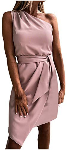 SYDUZAX Robe de Soirée Sexy Pour Femme Robes de Mariage Blanche Irrégulière Décontractée Bretelles Slim Fit Robe Chic et Élégant sans Manches Robe Asymétrique Épaule Dénudée Grande Taille Pas Cher