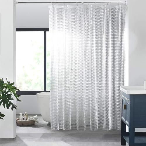 Duschvorhang Anti Schimmel,Duschvorhang 180x180 Transparent,Duschvorhang Durchsichtig Klar mit 3D Muster,EVA Duschvorhang Wasserdicht Antischimmel mit 12 Duschvorhangringen für Dusche und Badewanne