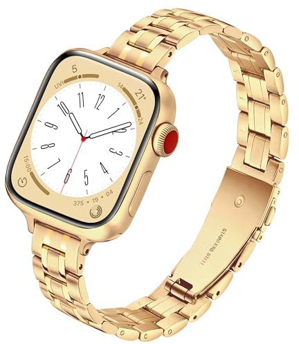 G-ficu Slim Metal Straps for Apple Watch Straps Women 38mm 40mm 41mm 42mm(Series 11/10), Adjustable iWatch Strap, Thin Stainless Steel Band for Apple Watch Strap Series 11 10 9 8 7 6 5 4 SE, Gold