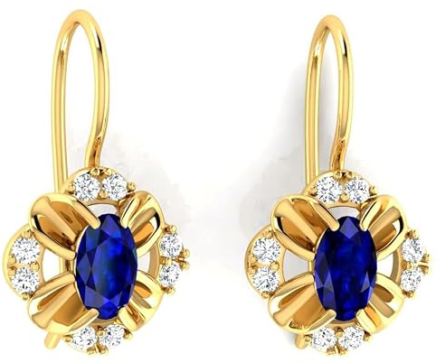 AngelGold Gold Blumenohrringe mit Saphiren und weißen Zirkonen aus 585er Gelbgold, Ohrringe für Damen, Mädchen,