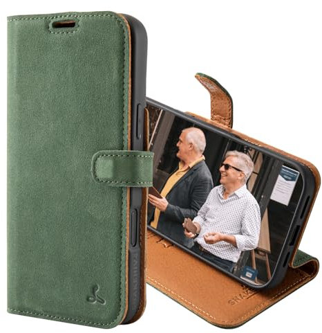 Snakehive Leather Wallet for iPhone 16 Pro Max - Real Leather Wallet Phone Case with Viewing Stand and Card Holder - Flip Folio Cover with Card Slots (Green)
