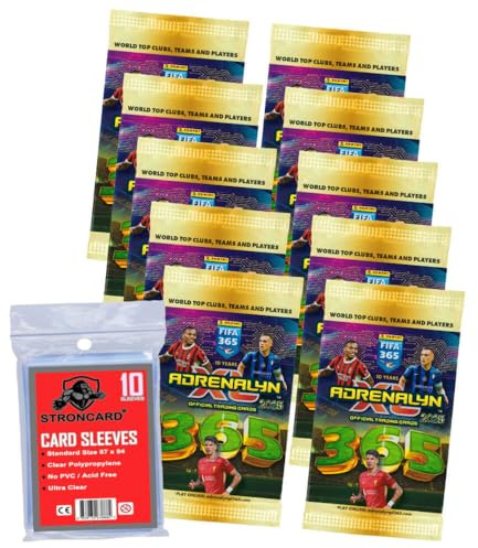 Bundle mit Panini FIFA 365 Karten 2025 - Adrenalyn XL Trading Cards - Exklusive STRONCARD Sammelkarten Hüllen - 10 Booster